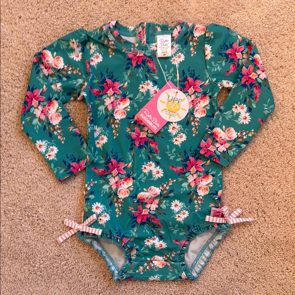 NEW Ruffle Butts Floral Rashguard Swimsuit - Picture 3 of 6